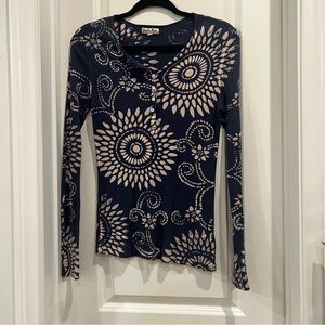 Vintage Lucky Brand Long Sleeve Navy Blue Bleached Flower Pattern